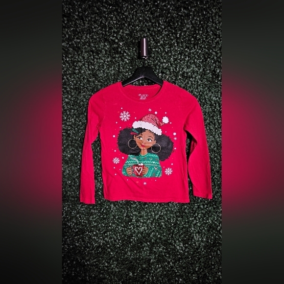 Place Other - Place Red Long Sleeve Kids Tee with Festive Design